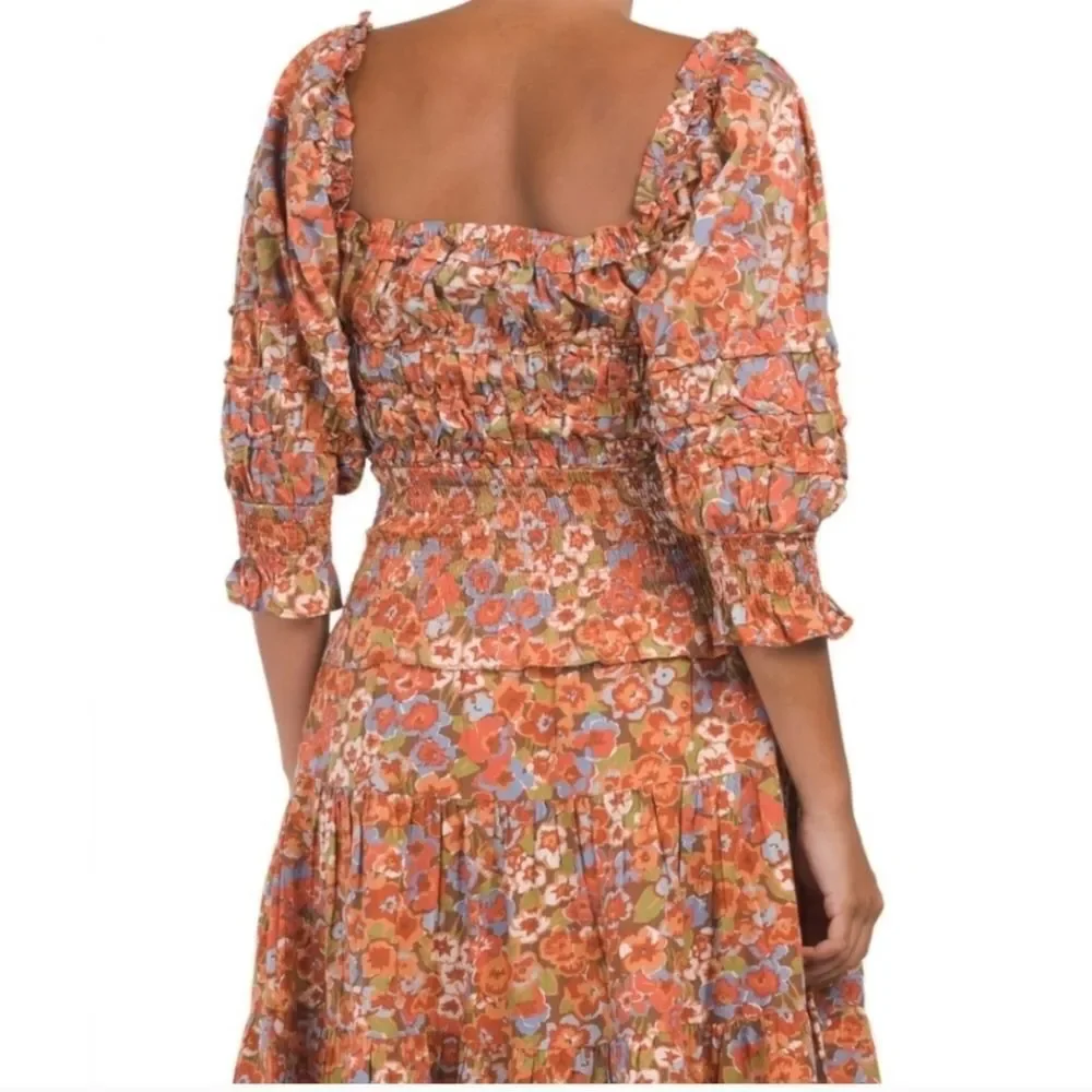 House of Harlow 1960 Floral Smocked Blouse and Midi‎ Skirt Set Size Medium